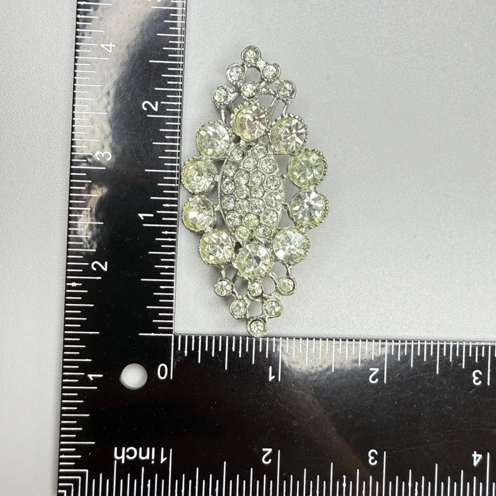 Vintage Art Deco Pot Metal Rhinestone Brooch Pave 2.5